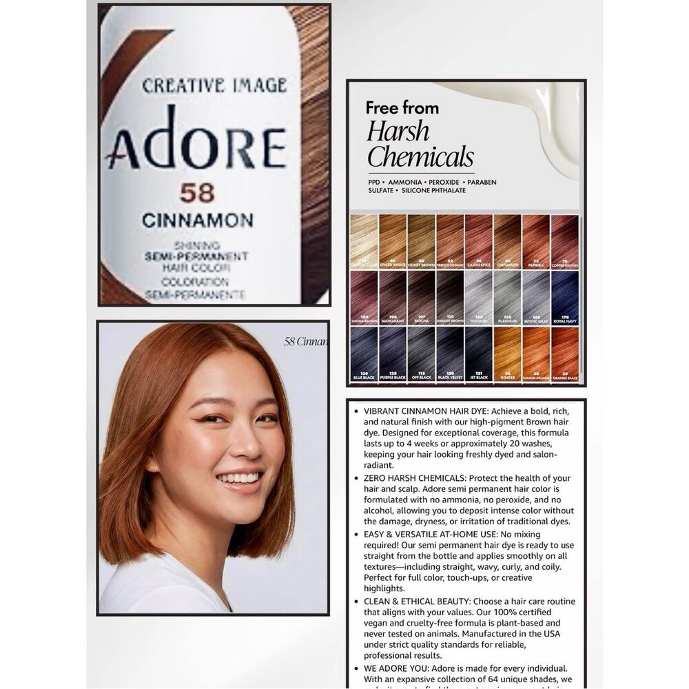 NWT SEALED Adore Semi Permanent Hair Color 058 Cinnamon Vegan & Cruelty-Free